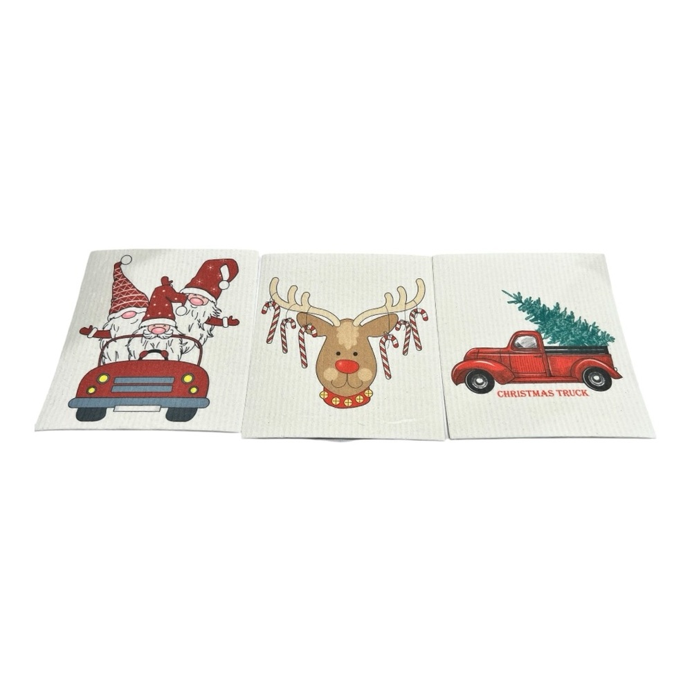 Swedish Dishcloths - Set of 3 Reusable Washable Dishcloths 8”x7” CHRISTMAS SET